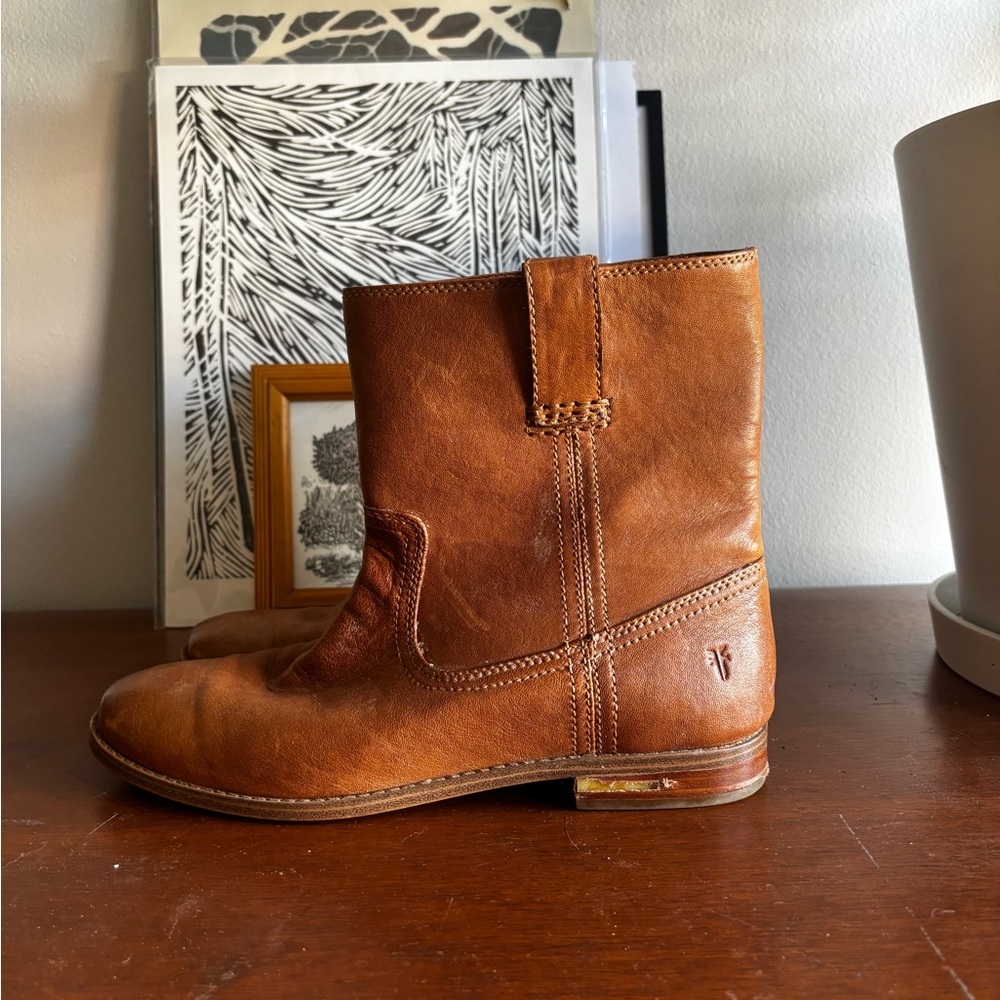 Frye Tan Leather Mid-Calf Boots